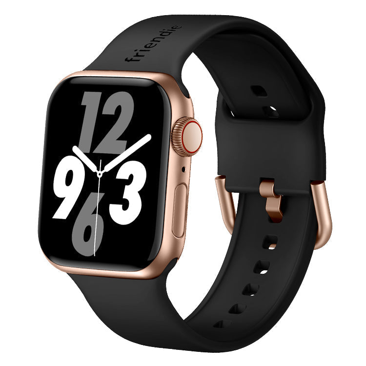 Silicone Band in Black with Gold Modern Buckle - The Byron - Compatible with Apple Watch 38mm to 41mm-0