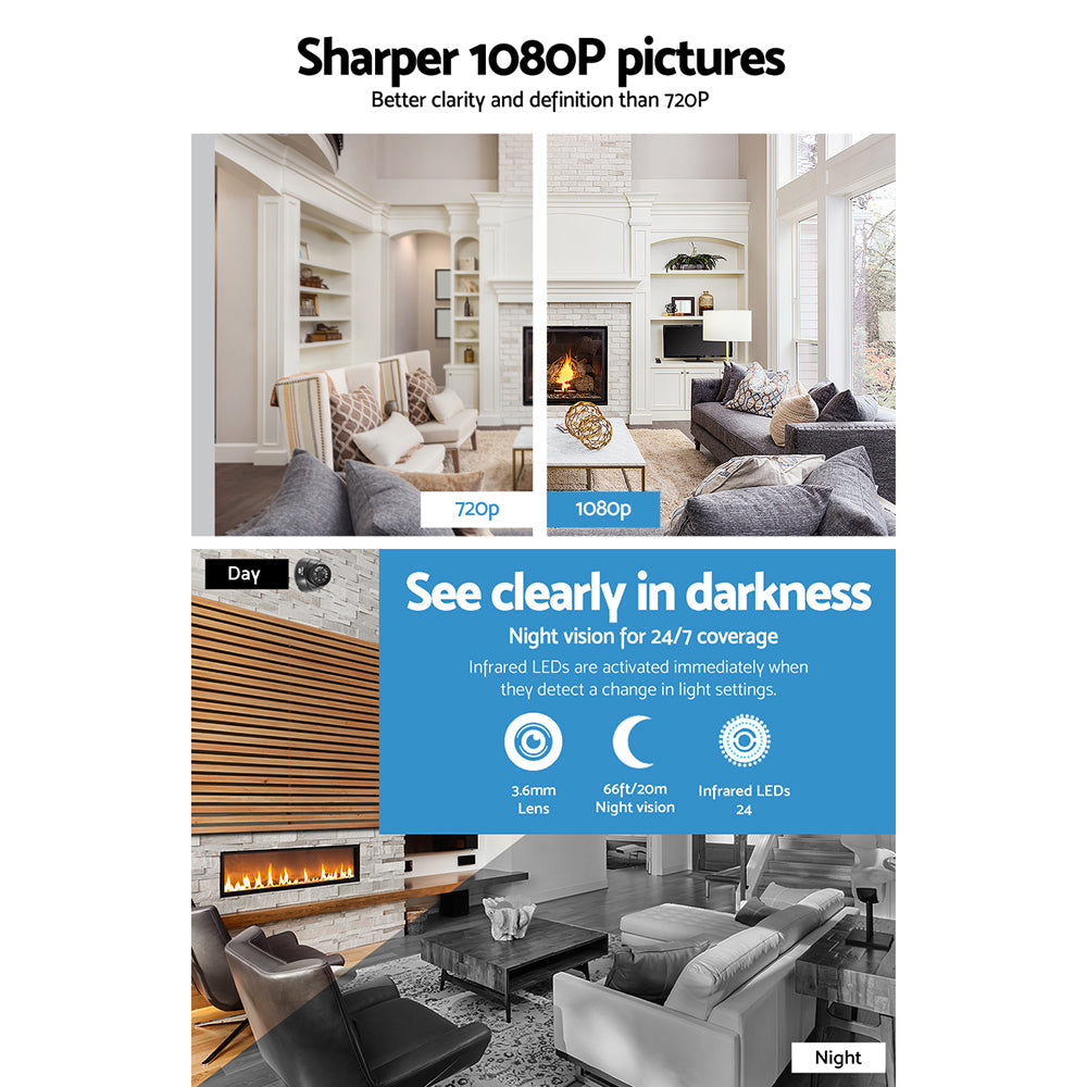 NNEDSZ -CCTV Security System 2TB 8CH DVR 1080P 8 Camera Sets-4