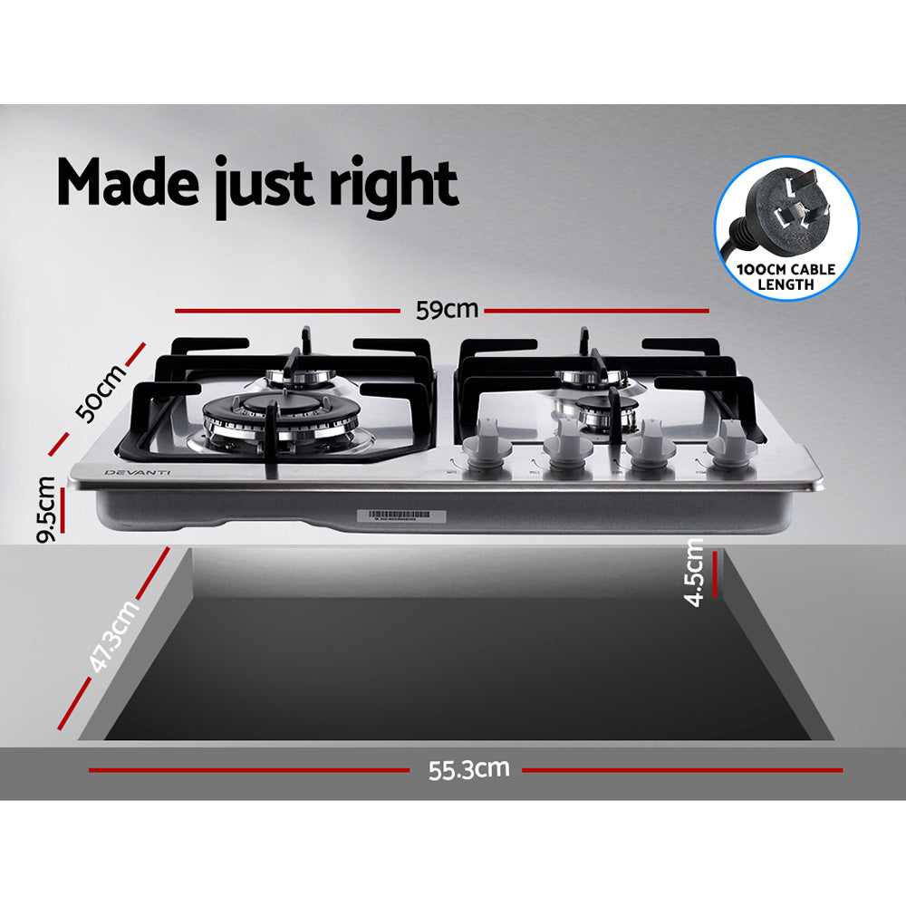 NNEDSZ Gas Cooktop 60cm Gas Stove Cooker 4 Burner Cook Top Konbs NG LPG Steel-1
