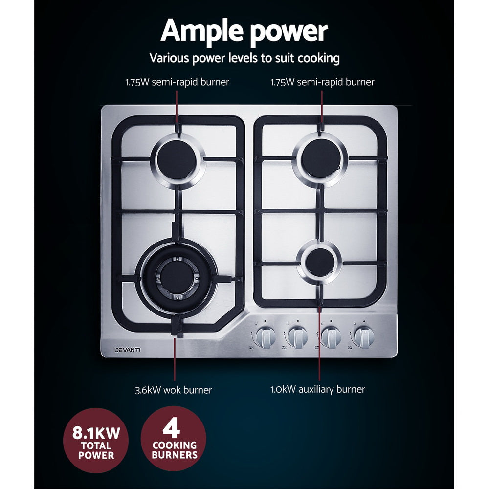 NNEDSZ Gas Cooktop 60cm Gas Stove Cooker 4 Burner Cook Top Konbs NG LPG Steel-3