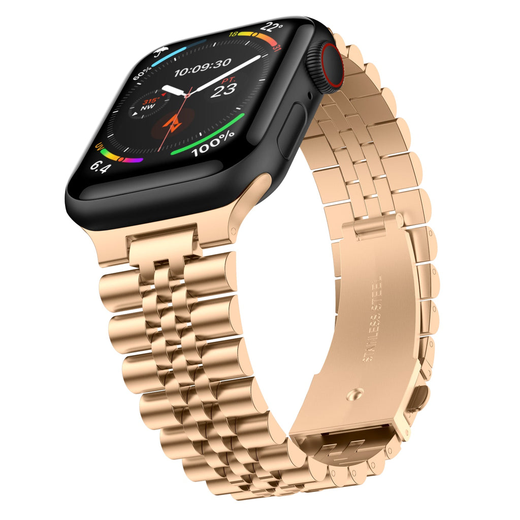 Stainless Steel Link Bracelet Band - The Perth in Gold Large - Compatible with Apple Watch Size 42mm to 45mm-0