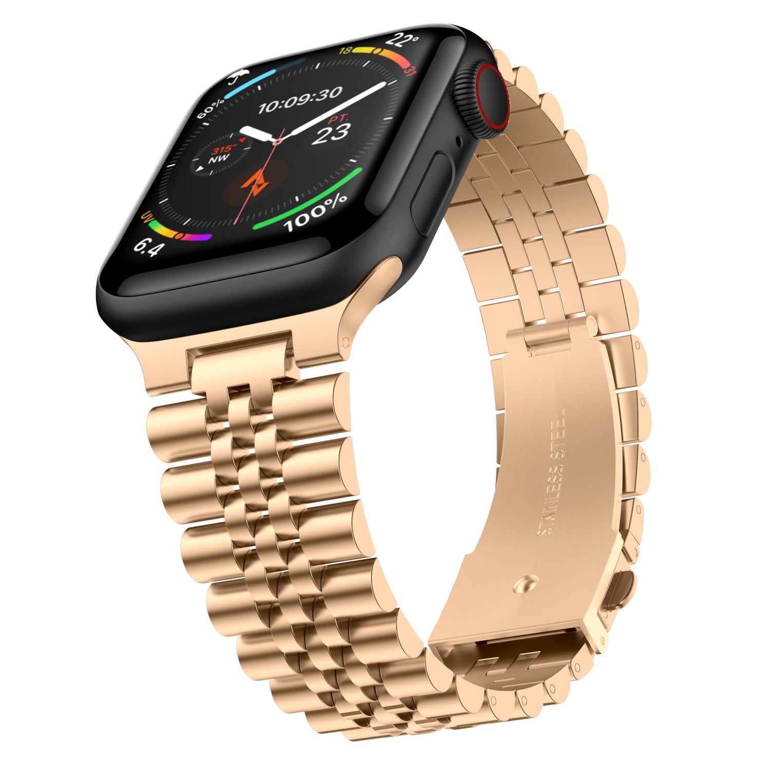 Stainless Steel Link Bracelet Band - The Perth in Gold Large - Compatible with Apple Watch Size 42mm to 45mm-0