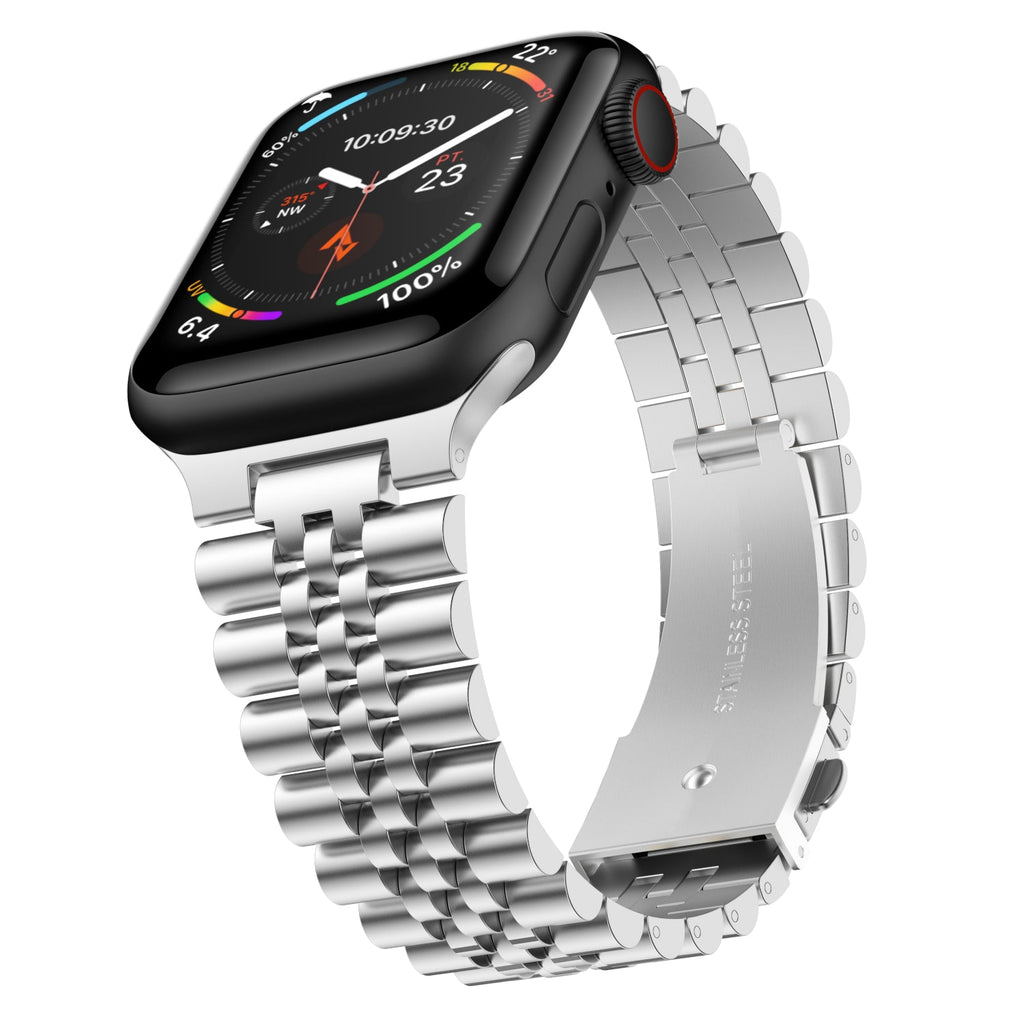 Stainless Steel Link Bracelet Band - The Perth in Silver Large - Compatible with Apple Watch Size 42mm to 45mm-0