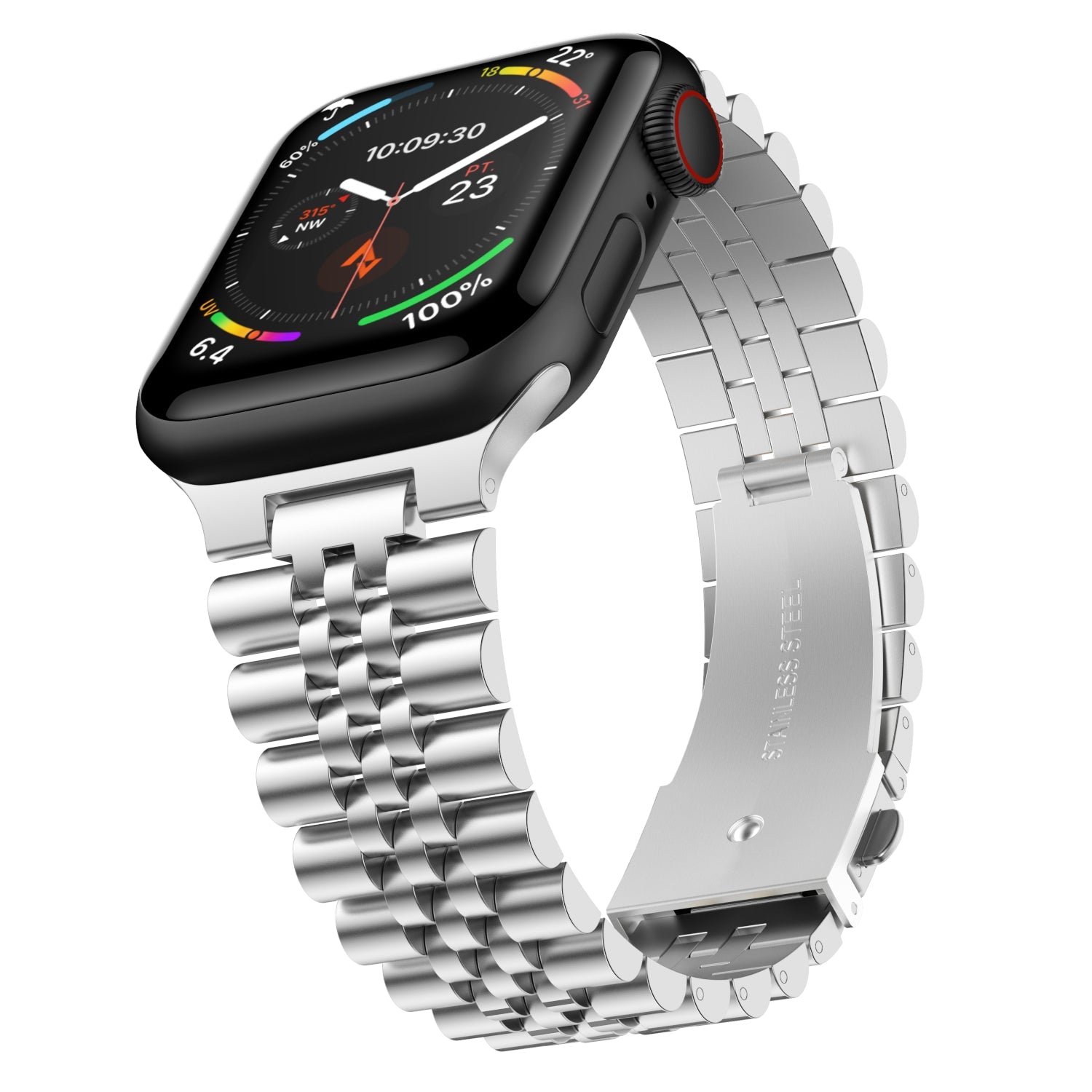 Stainless Steel Link Bracelet Band - The Perth in Silver Large - Compatible with Apple Watch Size 42mm to 45mm-0