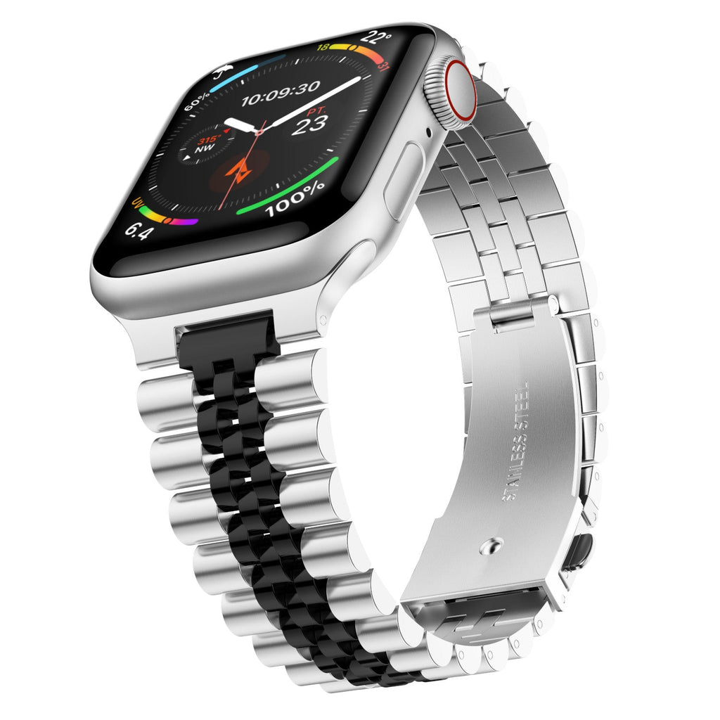 Stainless Steel Link Bracelet Band - The Perth in Silver and Black Small - Compatible with Apple Watch Size 38mm to 41mm-0