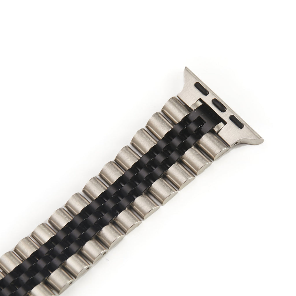 Stainless Steel Link Bracelet Band - The Perth in Silver and Black Large - Compatible with Apple Watch Size 42mm to 45mm-2