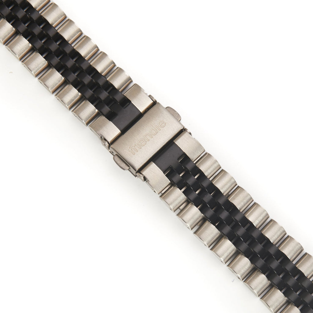 Stainless Steel Link Bracelet Band - The Perth in Silver and Black Large - Compatible with Apple Watch Size 42mm to 45mm-3