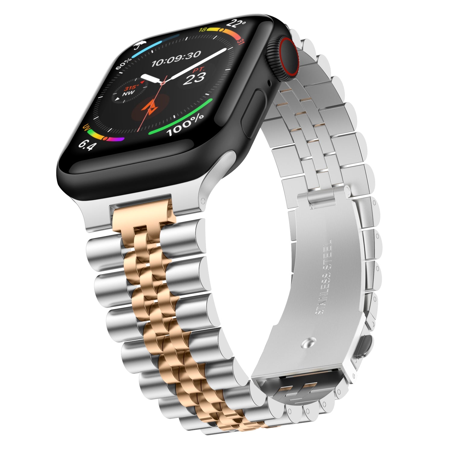 Stainless Steel Link Bracelet Band - The Perth in Silver and Gold Small - Compatible with Apple Watch Size 38mm to 41mm-0