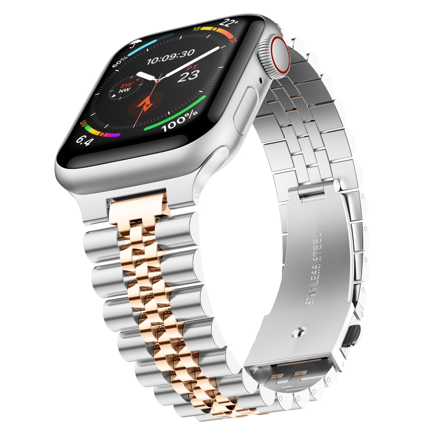 Stainless Steel Link Bracelet Band - The Perth in Silver and Rose Small - Compatible with Apple Watch Size 38mm to 41mm-0