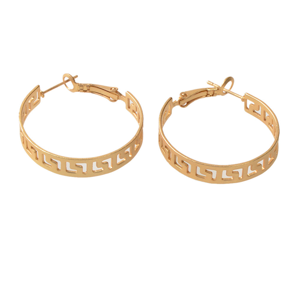 Women Gold Metal Hollow out Geometric Big Hoop Statement Earrings Accessories-4