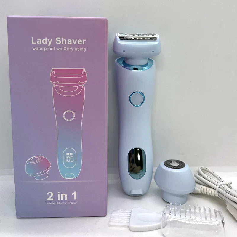 NNEOBA 2-in-1 Electric Razor for Women Painless Bikini Trimmer Blue-1