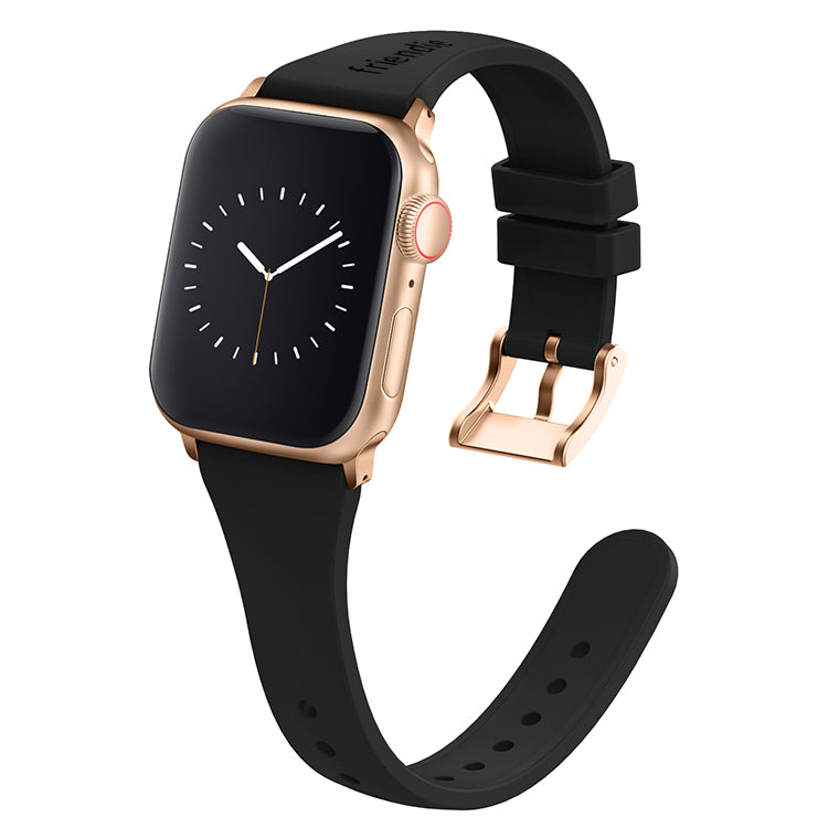 Silicone Band in Black with Gold Classic Buckle - The Gippsland - Compatible with Apple Watch Size 38mm to 41mm-0