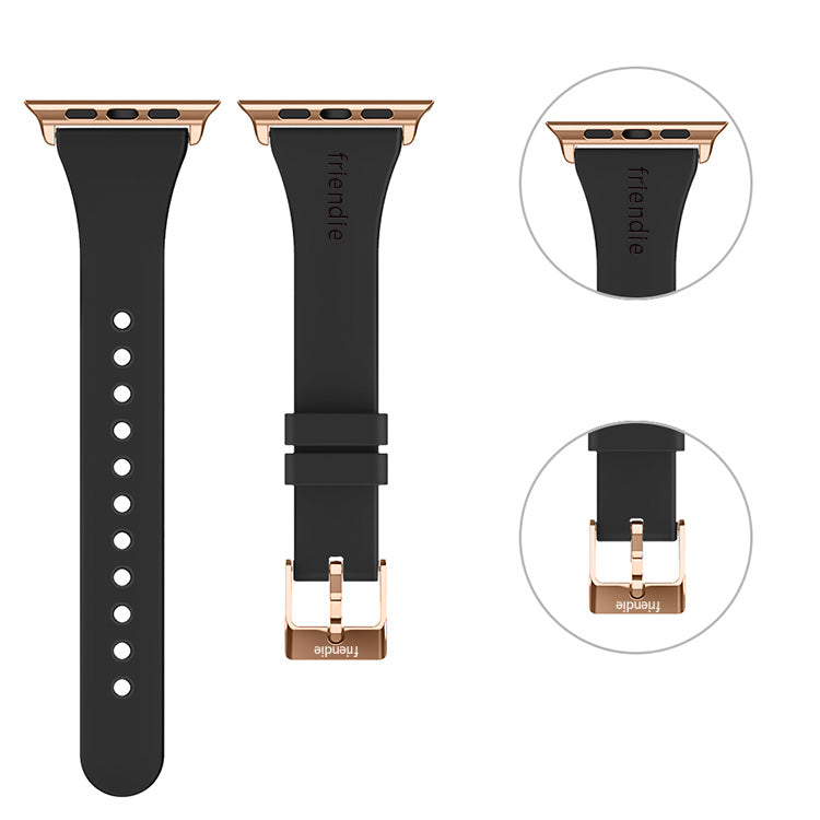Silicone Band in Black with Gold Classic Buckle - The Gippsland - Compatible with Apple Watch Size 38mm to 41mm-1