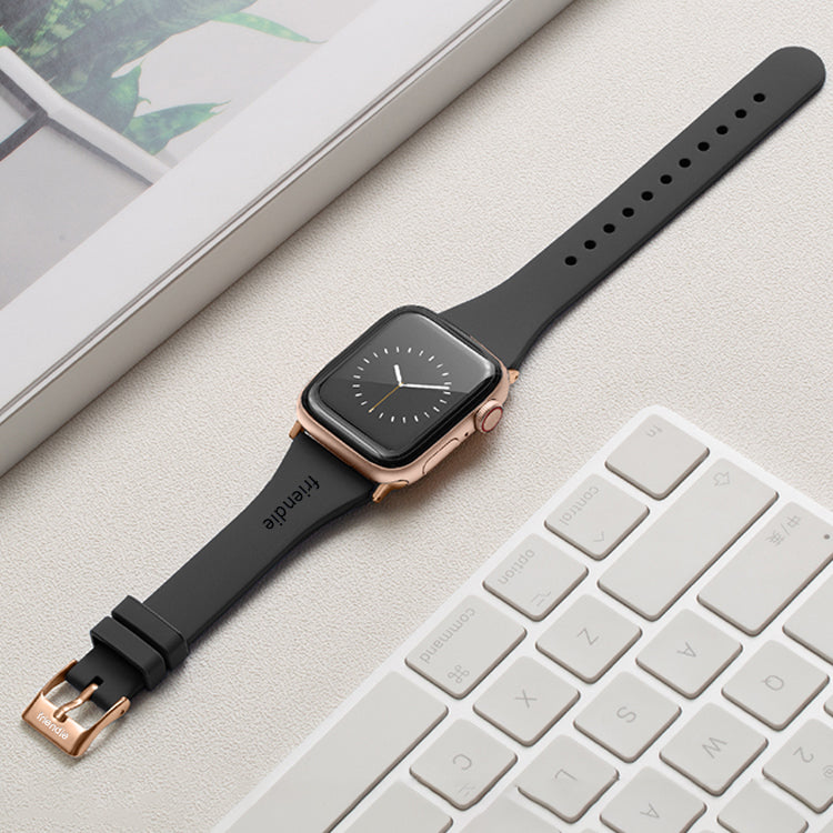 Silicone Band in Black with Gold Classic Buckle - The Gippsland - Compatible with Apple Watch Size 38mm to 41mm-2