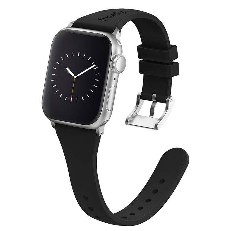 Silicone Band in Black with Silver Classic Buckle - The Gippsland - Compatible with Apple Watch Size 38mm to 41mm-0