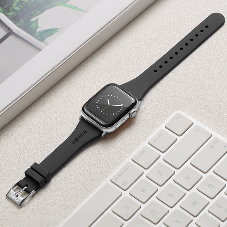 Silicone Band in Black with Silver Classic Buckle - The Gippsland - Compatible with Apple Watch Size 38mm to 41mm-2