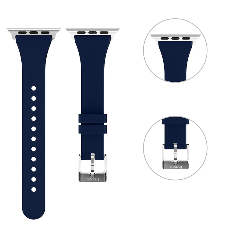 Silicone Band in Navy Blue with Silver Classic Buckle - The Gippsland - Compatible with Apple Watch Size 38mm to 41mm-1