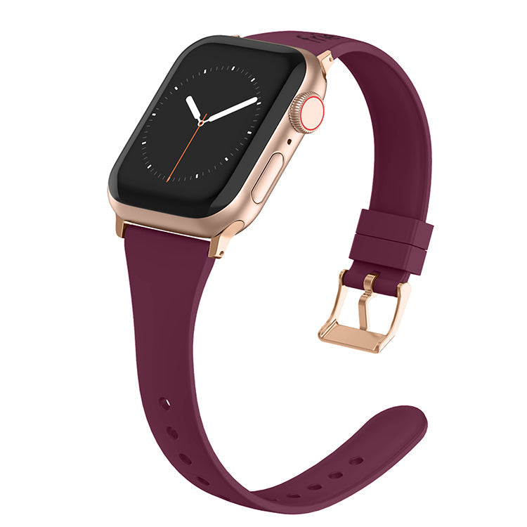 Silicone Band in Burgundy with Gold Classic Buckle - The Gippsland - Compatible with Apple Watch Size 38mm to 41mm-0