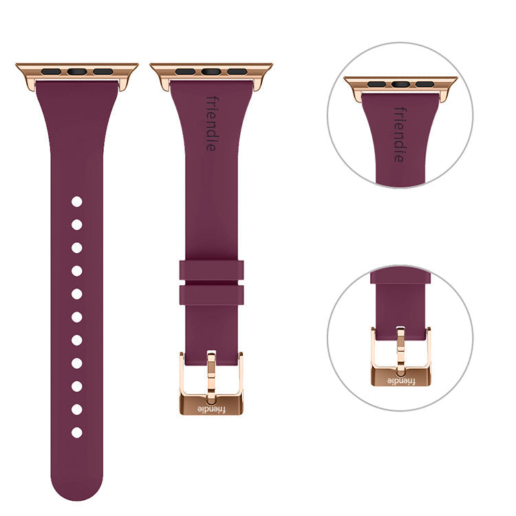 Silicone Band in Burgundy with Gold Classic Buckle - The Gippsland - Compatible with Apple Watch Size 38mm to 41mm-1