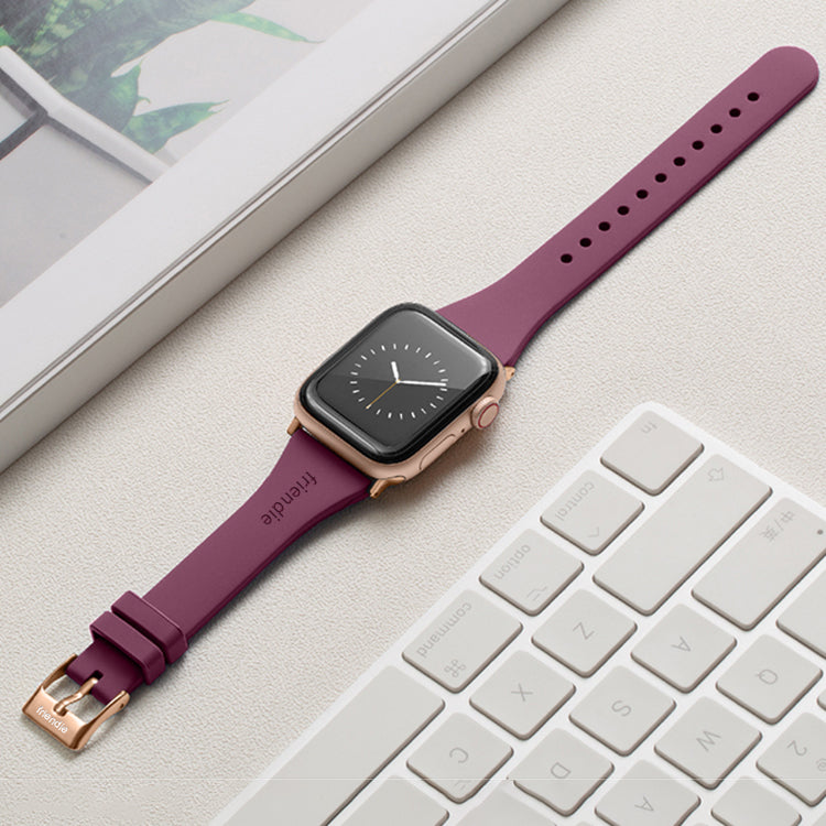 Silicone Band in Burgundy with Gold Classic Buckle - The Gippsland - Compatible with Apple Watch Size 38mm to 41mm-2