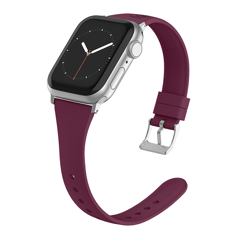 Silicone Band in Burgundy with Silver Classic Buckle - The Gippsland - Compatible with Apple Watch Size 38mm to 41mm-0