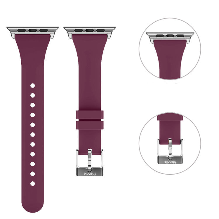 Silicone Band in Burgundy with Silver Classic Buckle - The Gippsland - Compatible with Apple Watch Size 38mm to 41mm-1