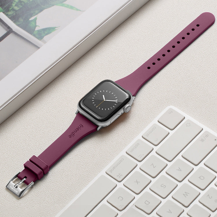 Silicone Band in Burgundy with Silver Classic Buckle - The Gippsland - Compatible with Apple Watch Size 38mm to 41mm-2