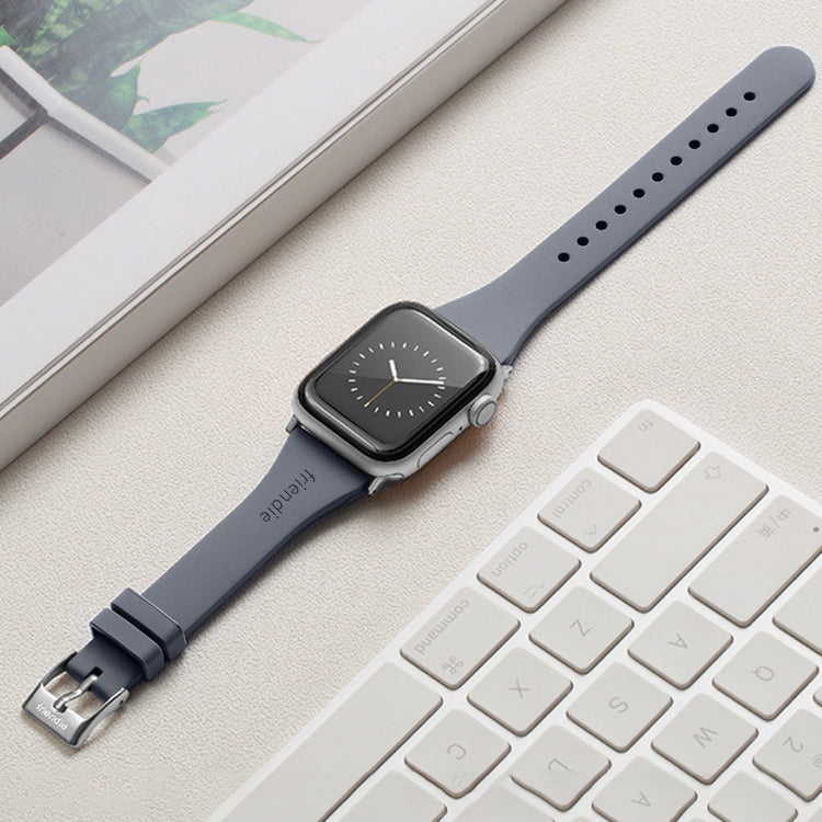 Silicone Band in Stardust Grey with Silver Classic Buckle - The Gippsland - Compatible with Apple Watch Size 38mm to 41mm-2