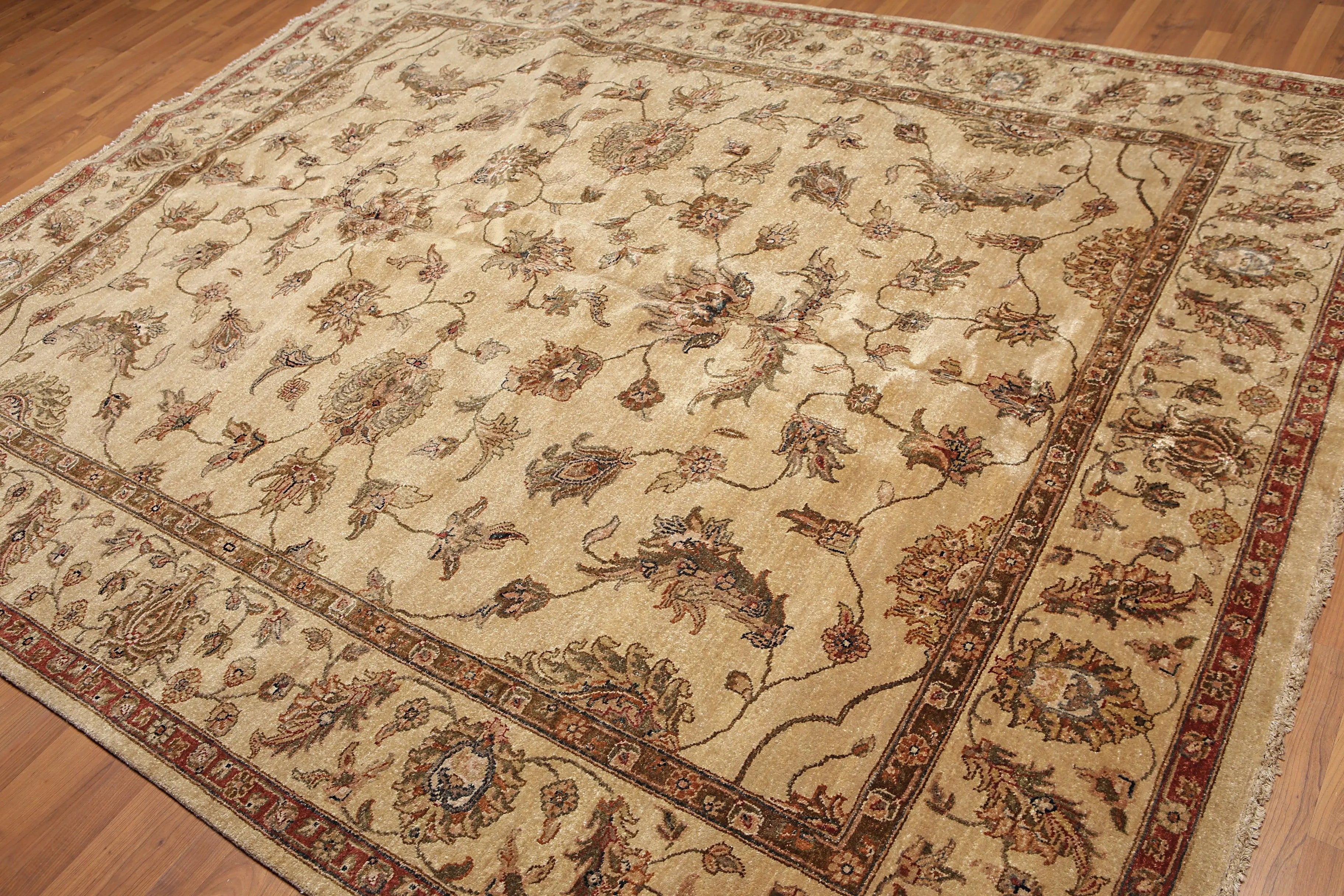 8' x 10’ High Sheen Agra Hand Knotted New Zealand 100% Wool Traditional Area Rug Tan