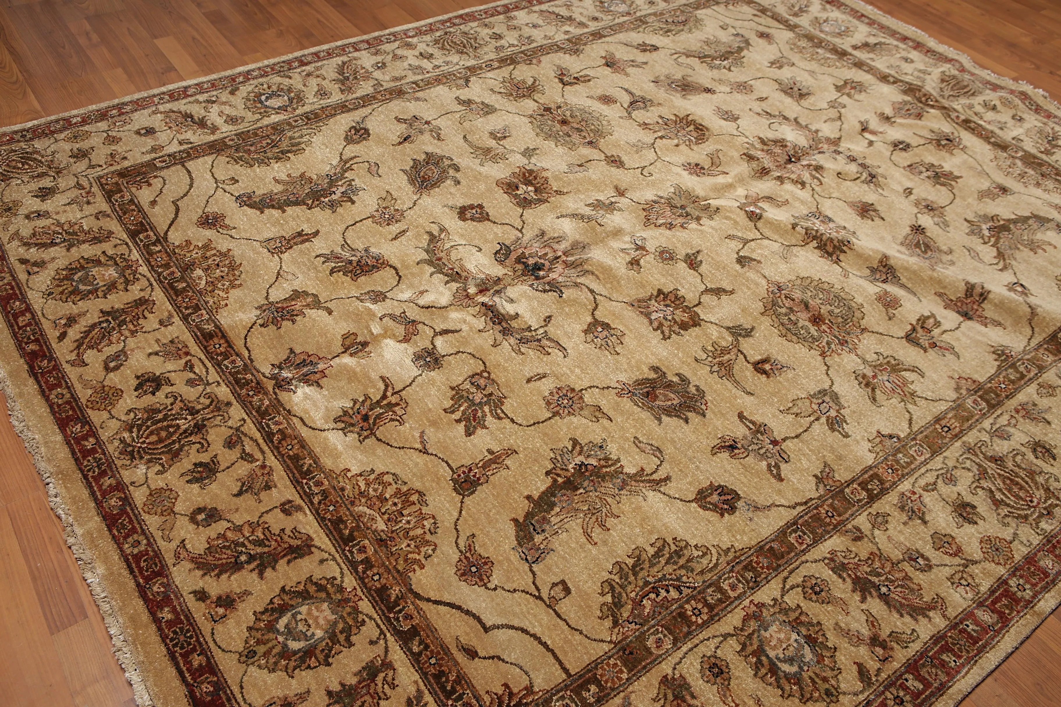 8' x 10’ High Sheen Agra Hand Knotted New Zealand 100% Wool Traditional Area Rug Tan
