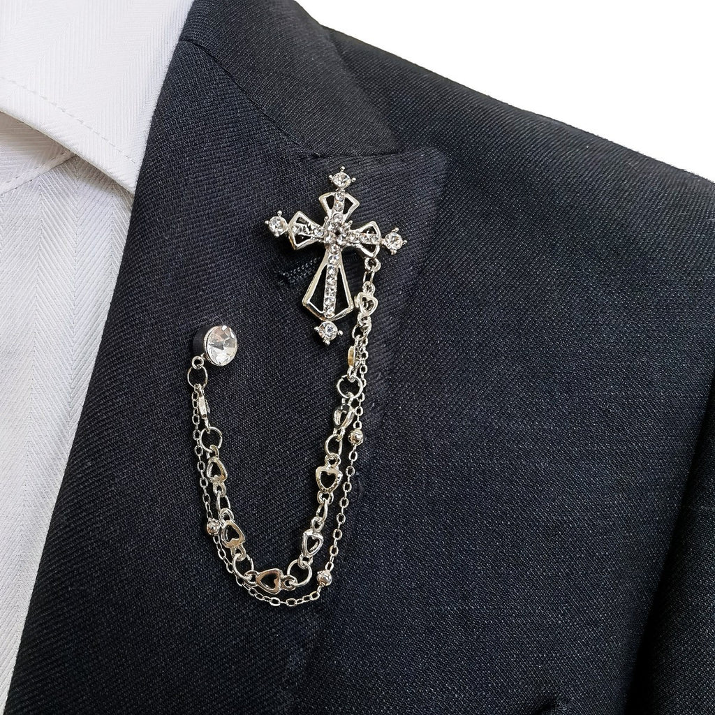 Rhinestone Cross Brooch Lapel Pin-1
