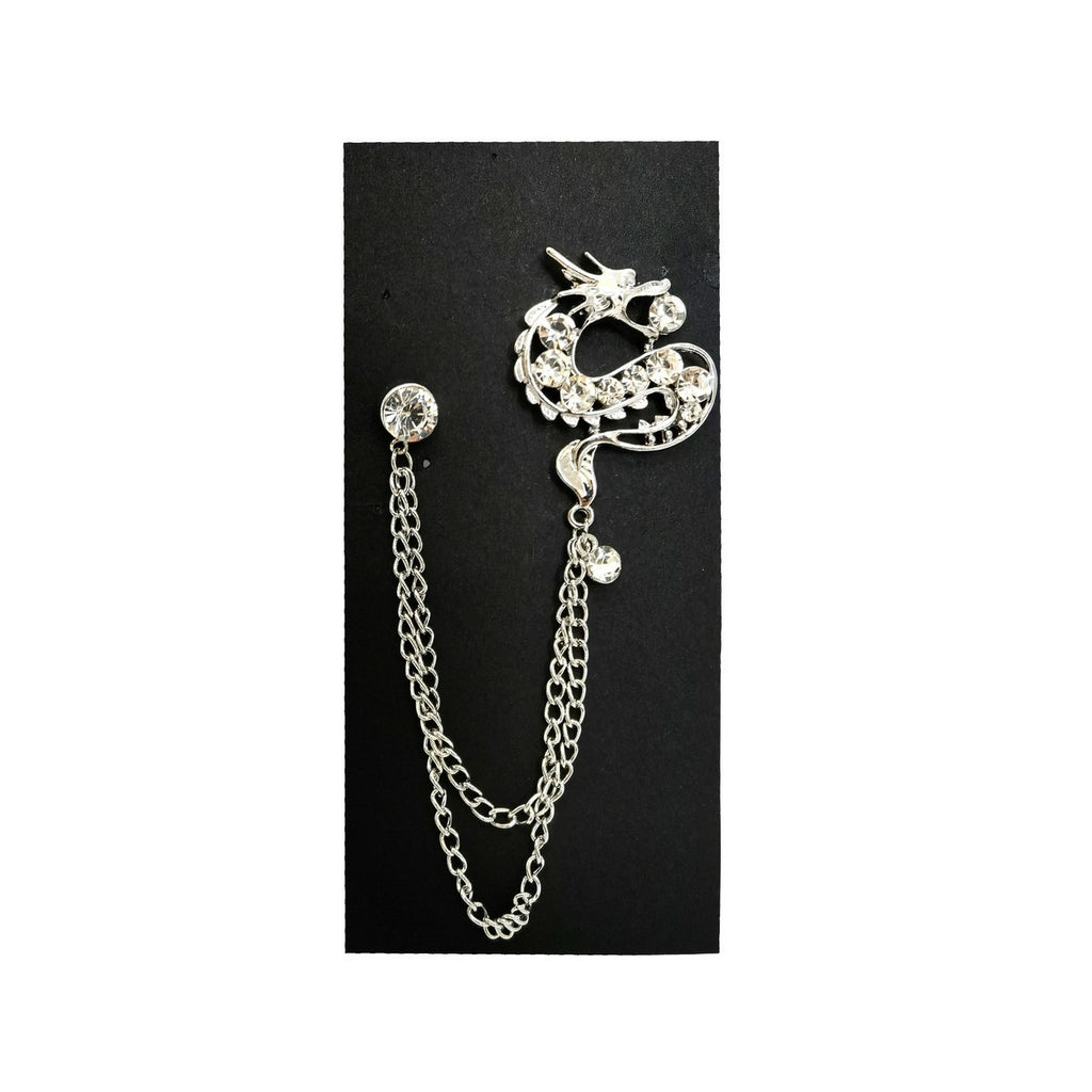 Silver Jewelled Dragon Chain Lapel Pin-0