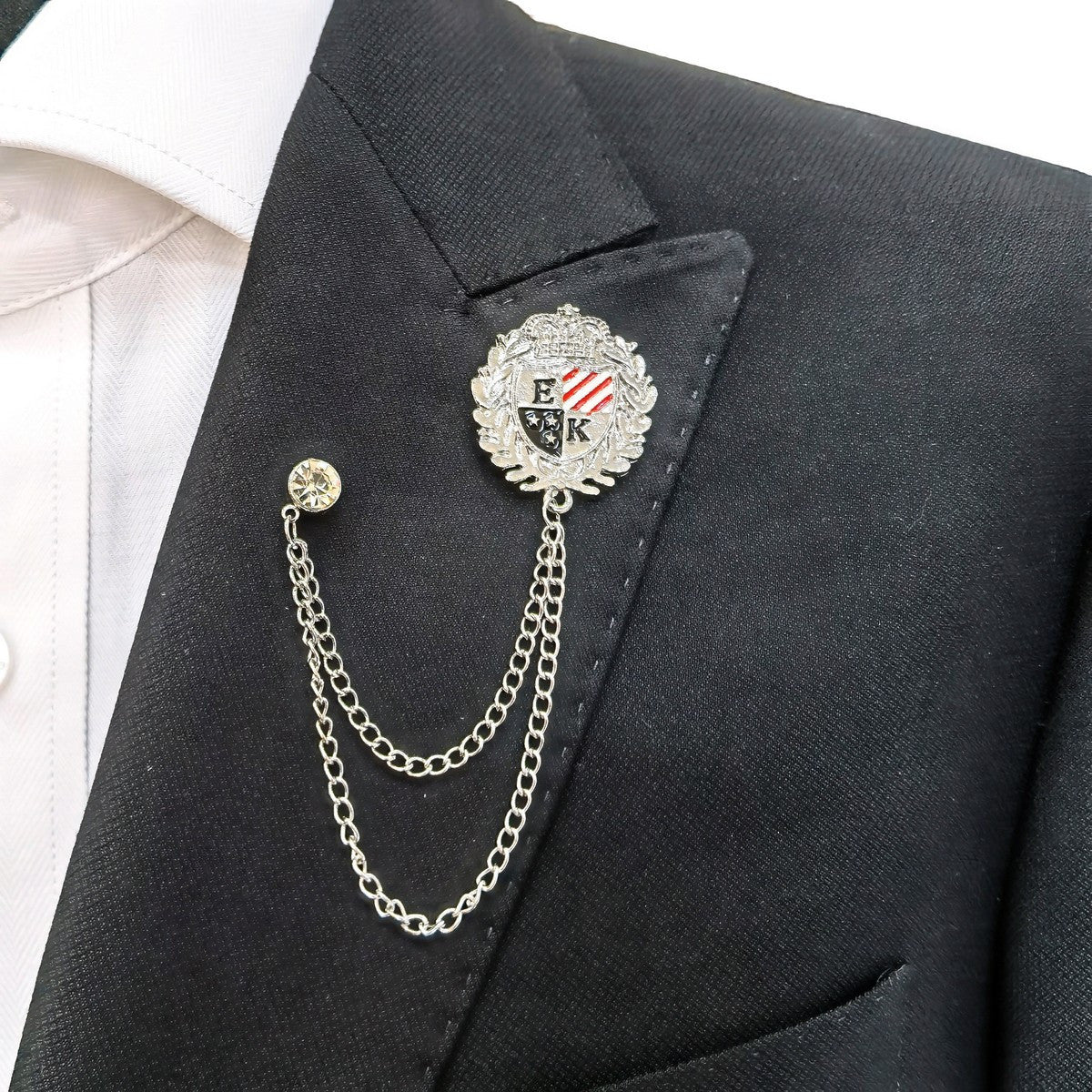 Stars & Stripes Shield Emblem Chain Lapel Pin-1