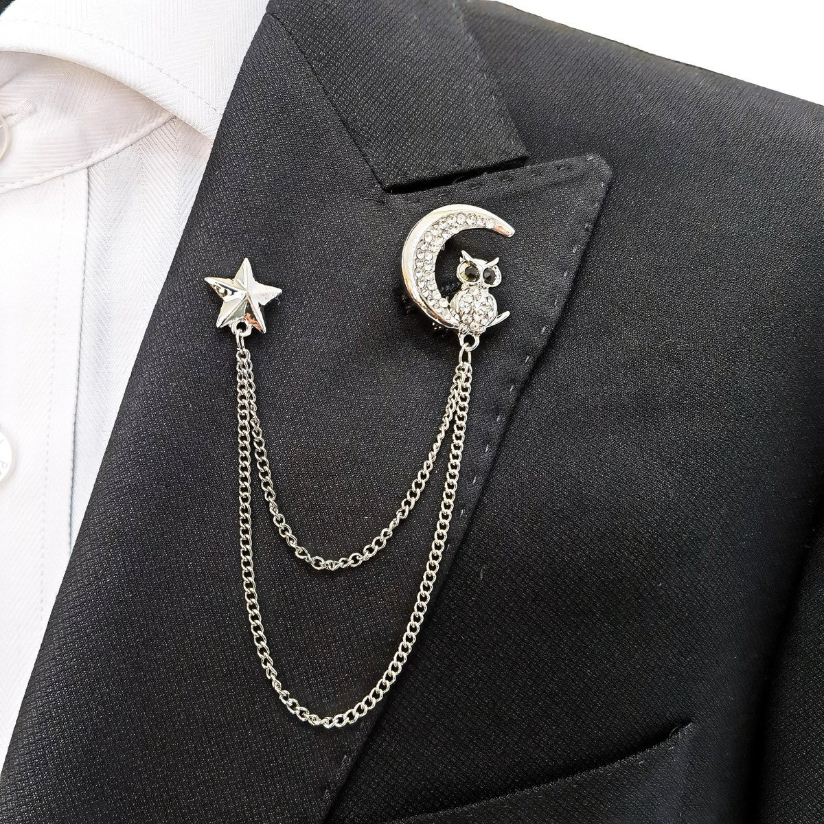 Owl At Night Lapel Chain Brooch-1