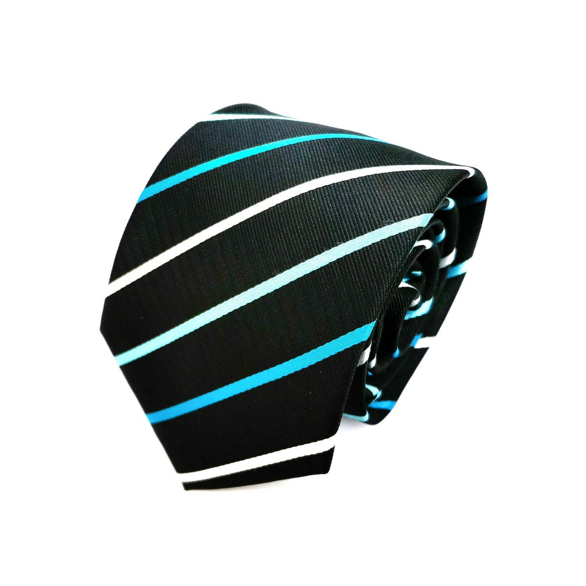 Black Turquoise Blue Stripe Tie-0