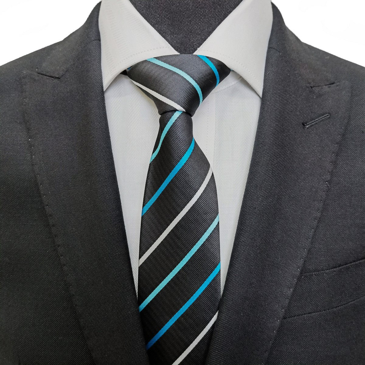 Black Turquoise Blue Stripe Tie-1