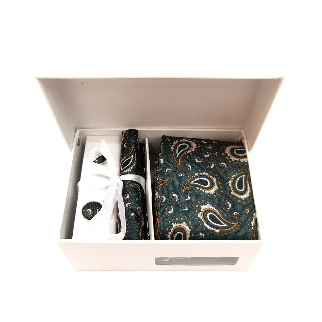 Green Orange Paisley Tie & Cufflinks set-0