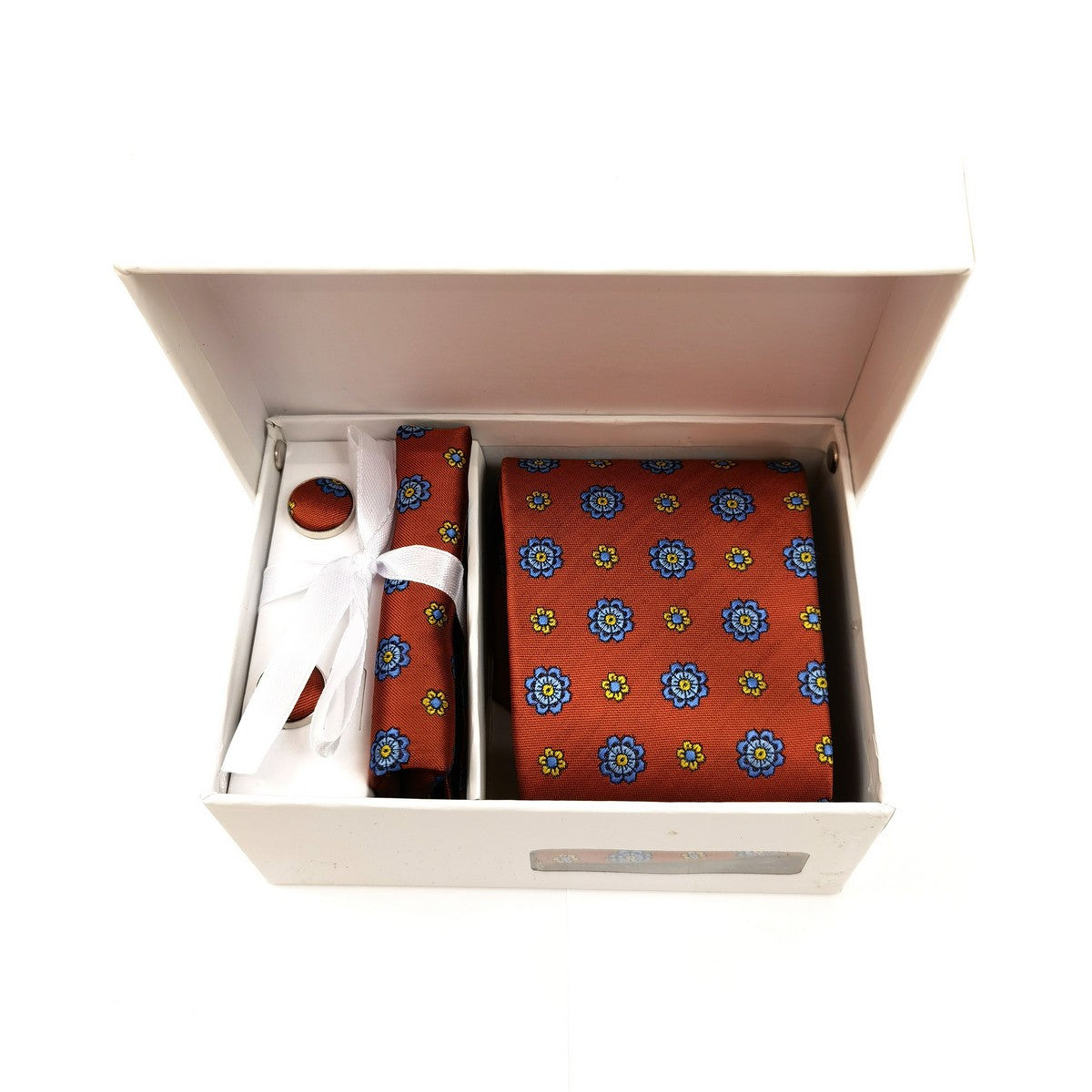 Coral & Blue Geometric Tie & Cufflinks Set-0