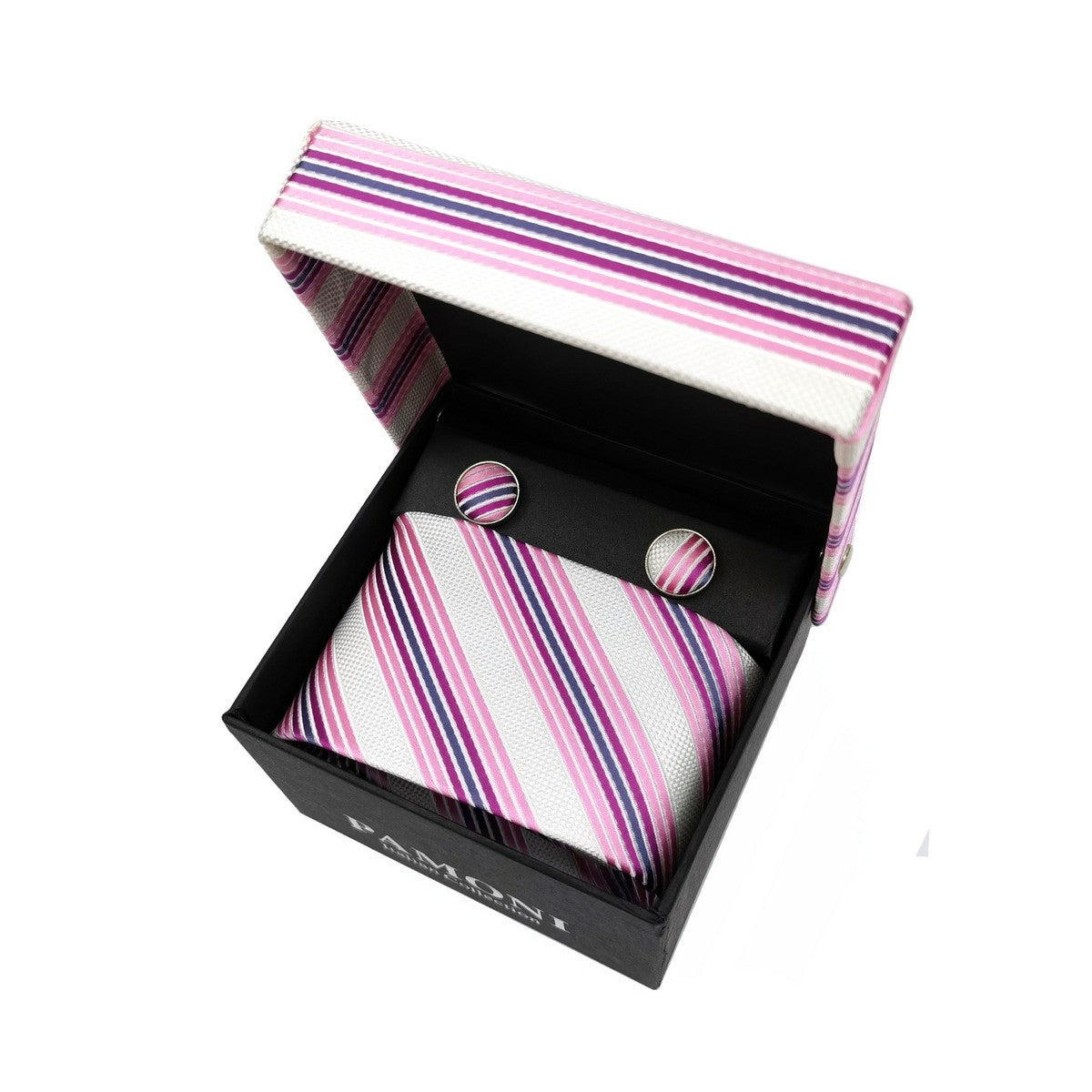 Pink Regimental Stripes Tie & Cufflinks Set-0