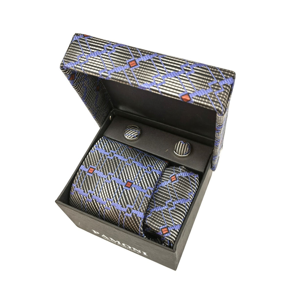 Grey Graphic Tie & Cufflinks Set-0