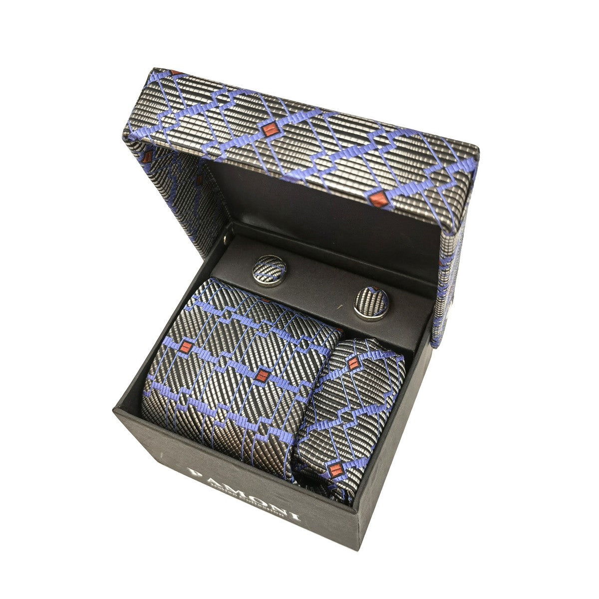 Grey Graphic Tie & Cufflinks Set-0