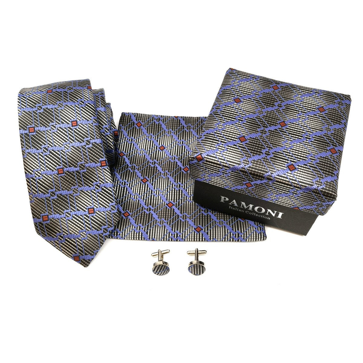 Grey Graphic Tie & Cufflinks Set-1