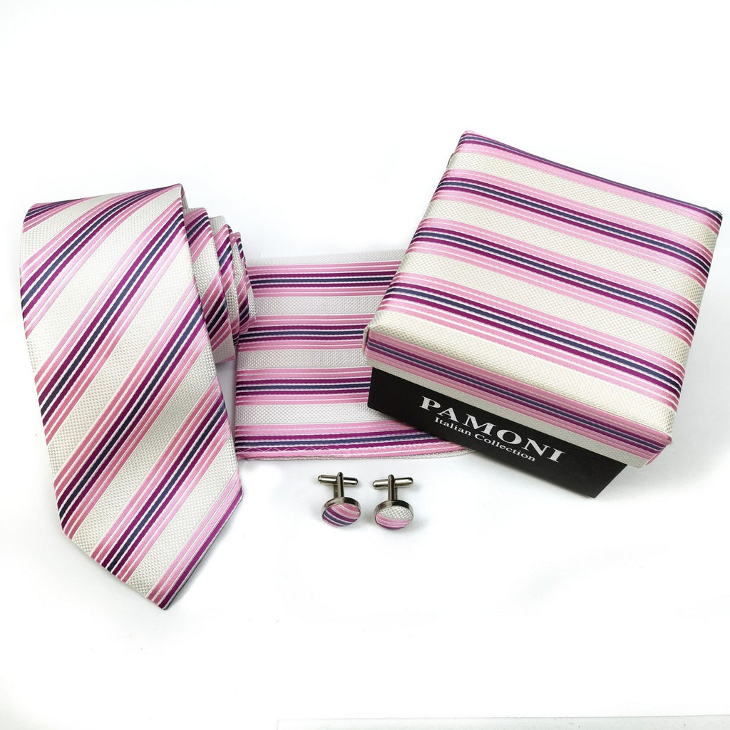 Pink Regimental Stripes Tie & Cufflinks Set-1