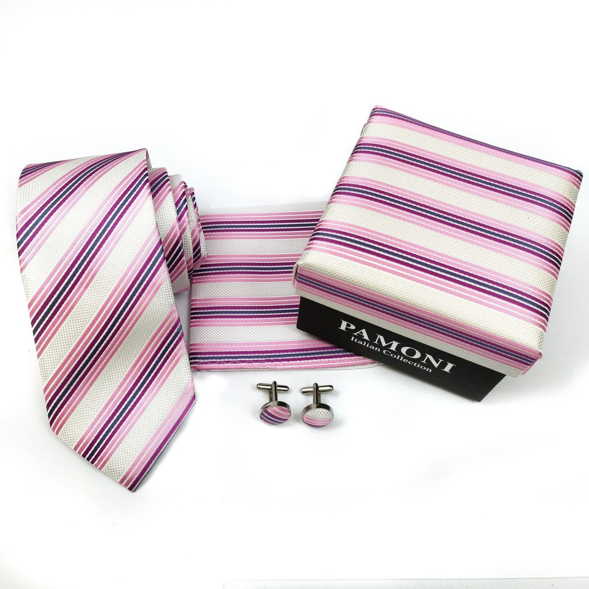 Pink Regimental Stripes Tie & Cufflinks Set-1