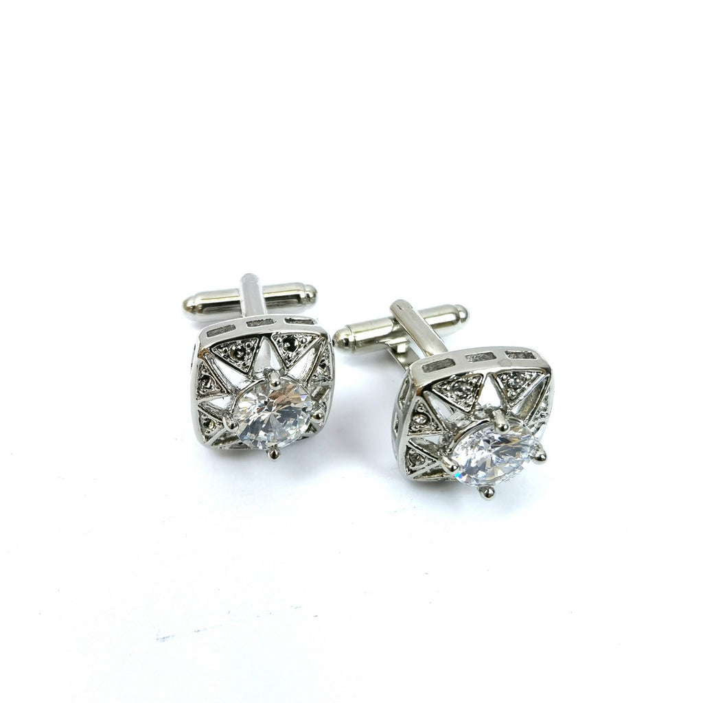 Silver Hollow Crystal Cufflinks-0