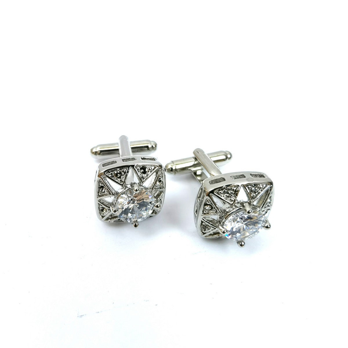 Silver Hollow Crystal Cufflinks-0