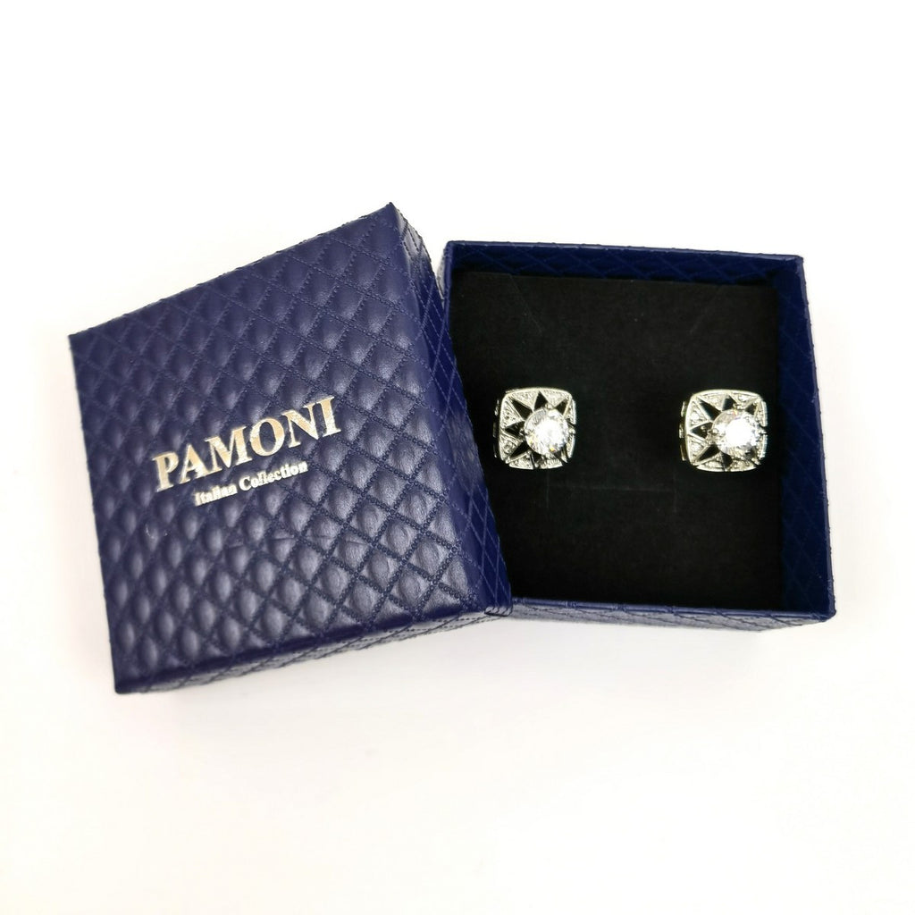 Silver Hollow Crystal Cufflinks-1