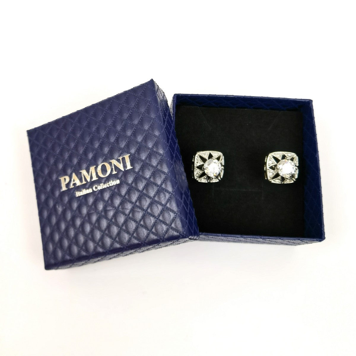 Silver Hollow Crystal Cufflinks-1