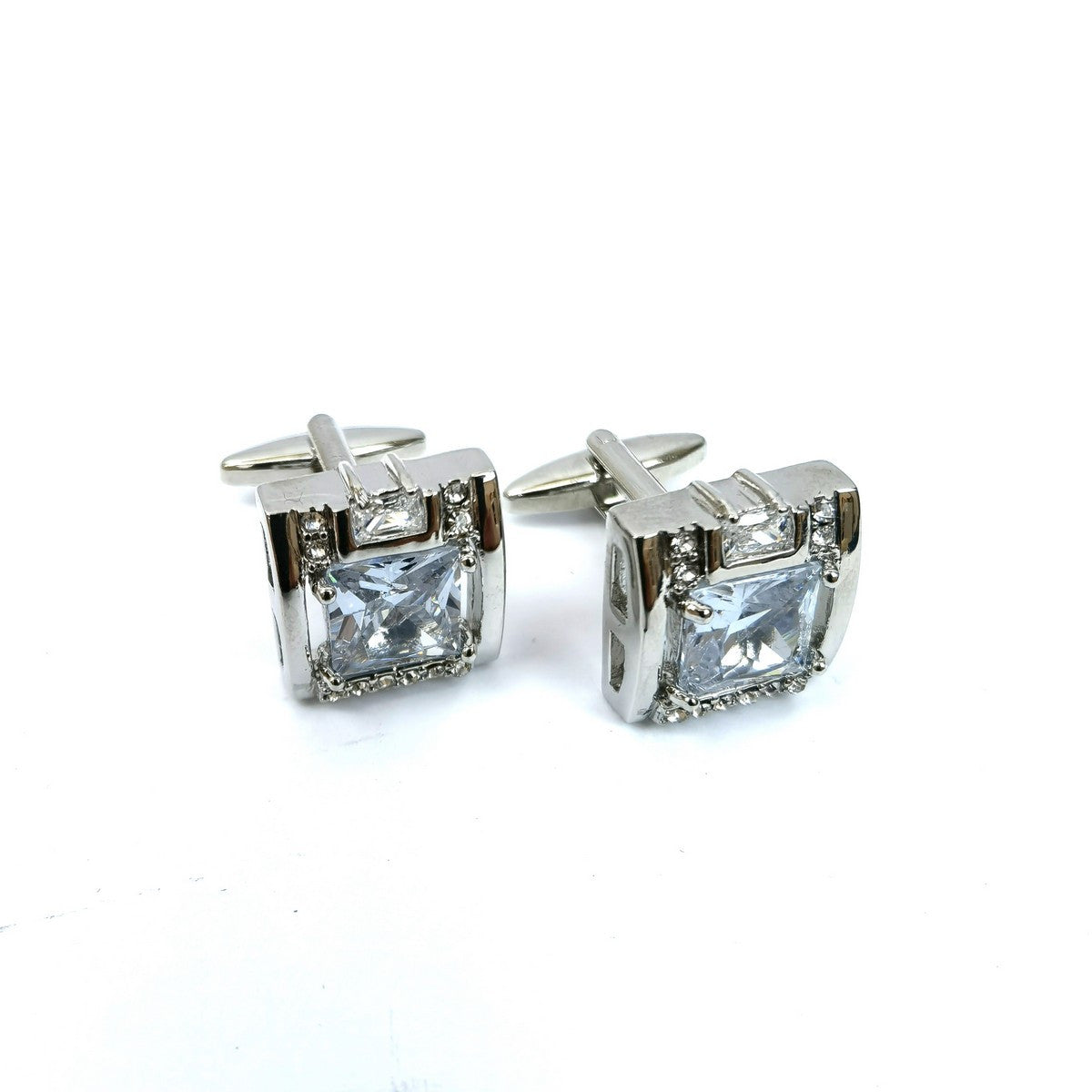Silver Square Gemstone Cufflinks-0