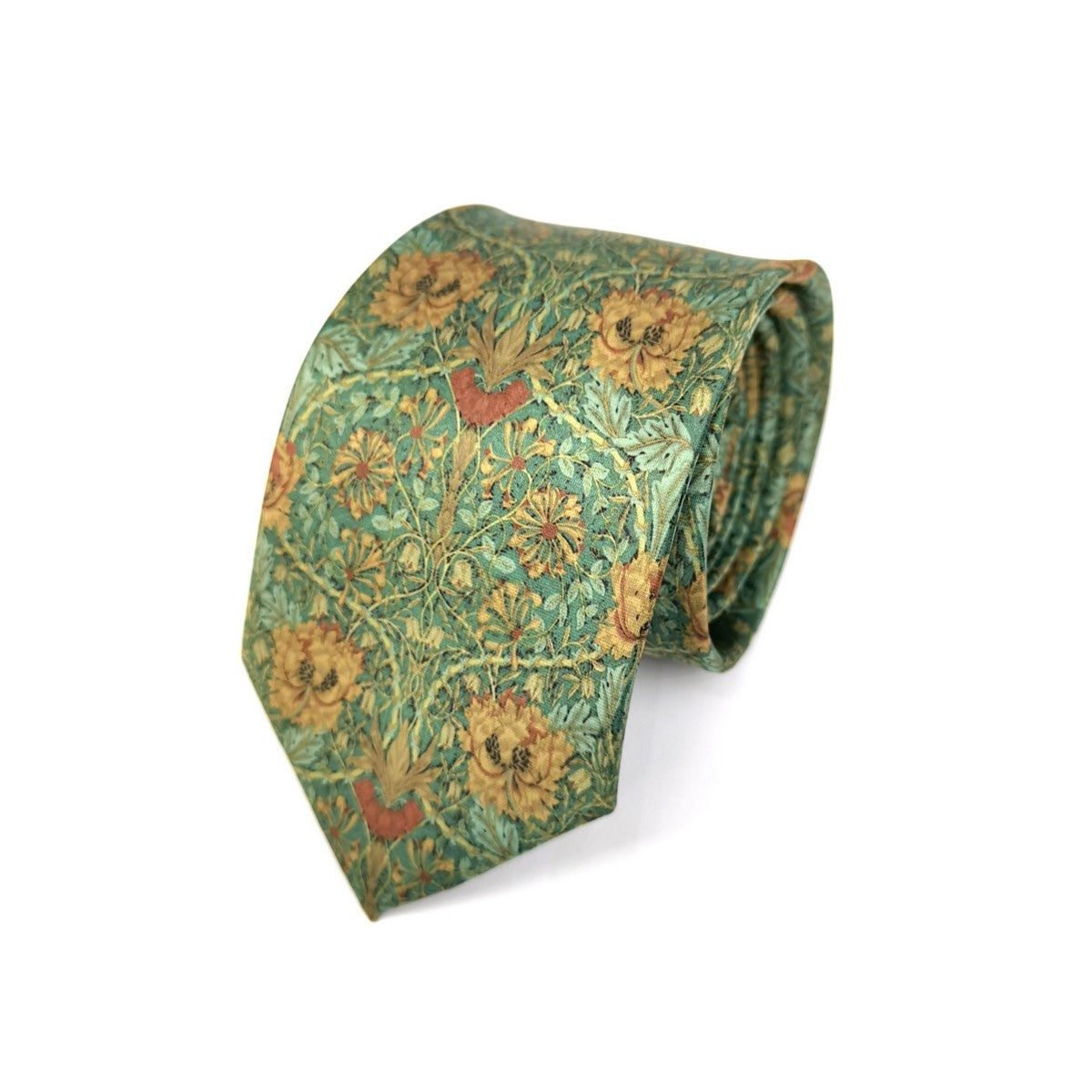 Green Gold Floral Tie-0